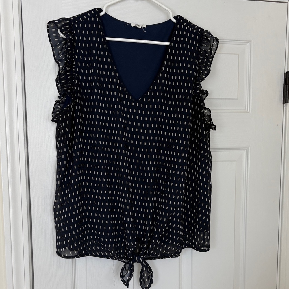Chic Navy Women's Blouse with Ruffle Sleeves